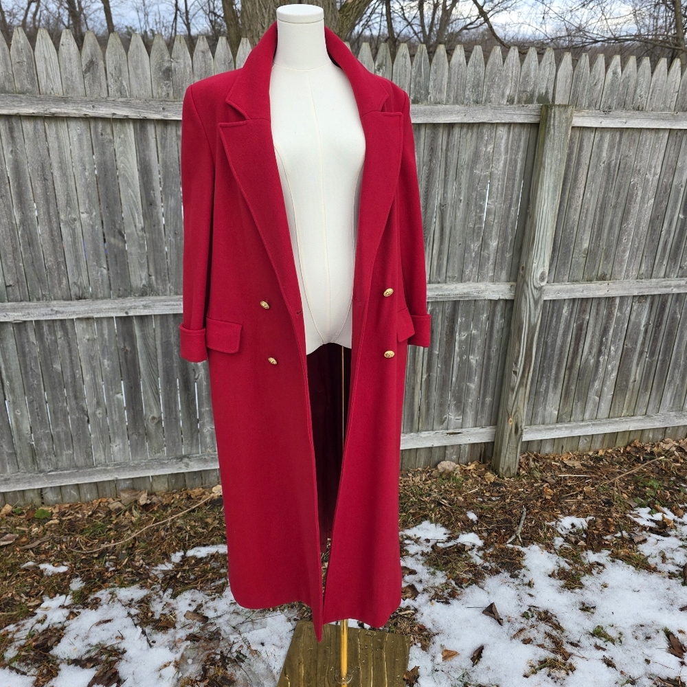 Vintage Long Red 100% Wool Coat Double-Breasted Utilitarian Corpcore Medium - Picture 10 of 16